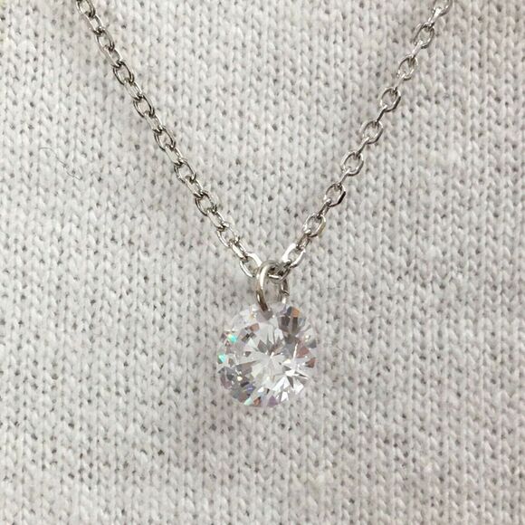 Sterling Silver Necklace Cubic Zirconia CZ 6mm Charm 17.5in Chain - Picture 7 of 16